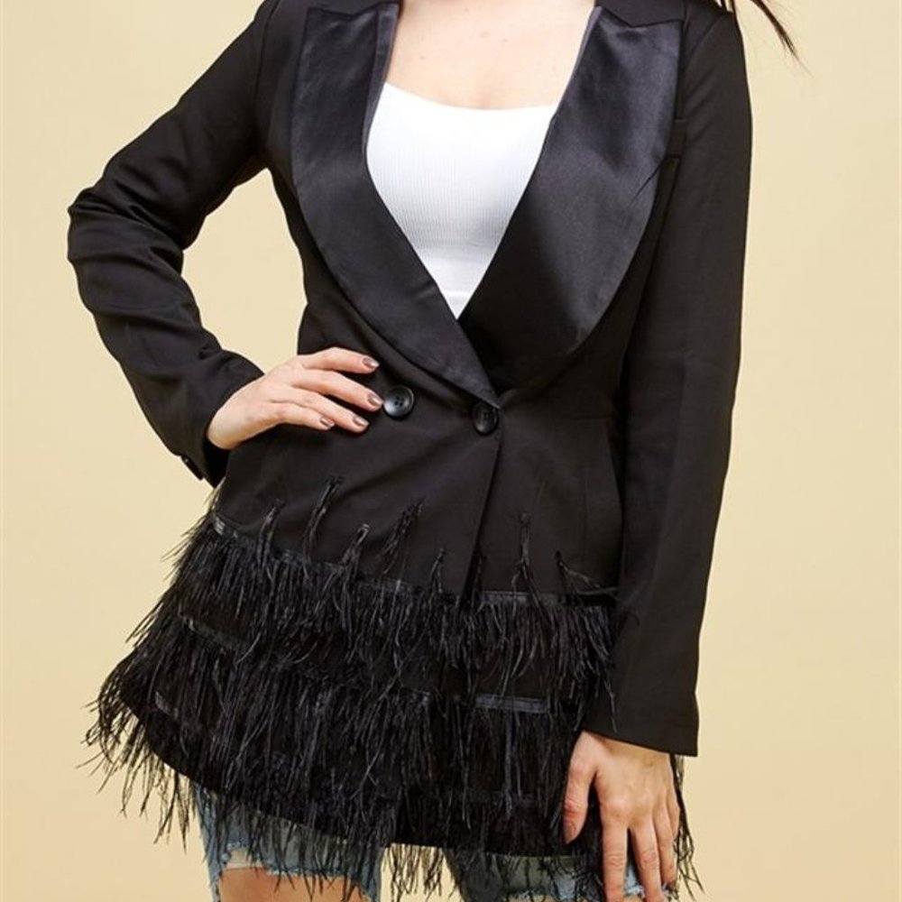 Feather Trim Blazer Dress